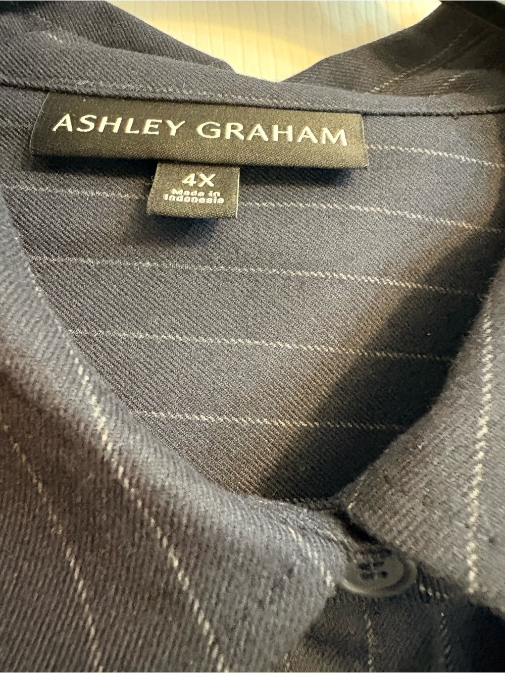 NWT Ashley Graham Navy Pinstripe Oversized Button Down Shirt - Picture 11 of 16